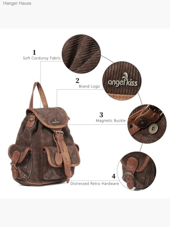 3-in-1 Corduroy Backpack Purse, Convertible Shoulder Bag, Mini Daypack main image 7